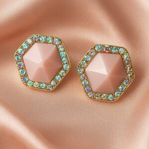 Croft & Barrow Hexagon Blush Gemstone Stud Earrings - Iridescent Crystal Halo